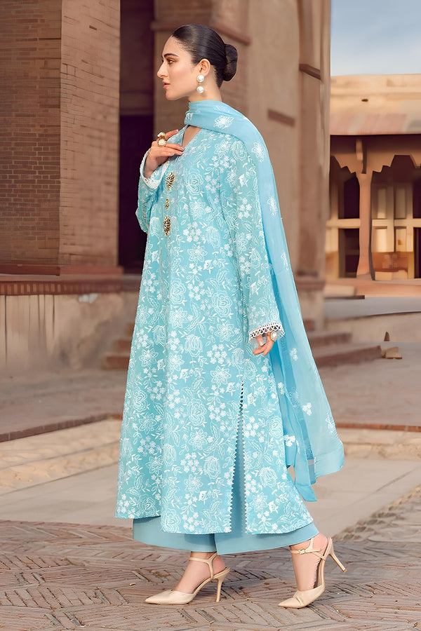 KN209-Bareeze -Embroidered 3pc lawn dress with embroidered chiffon dupatta