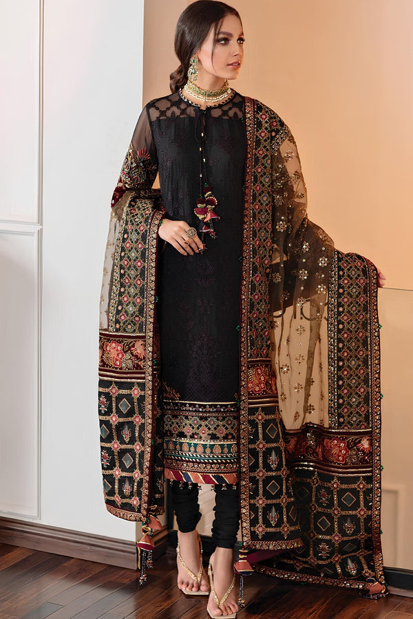 KN133-3 Piece Unstitched Heavy Embroidered Lawn Suit With Heavy Embroidered Organza Dupatta