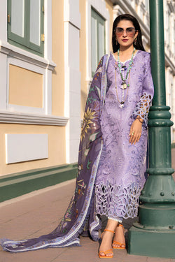 KN132-3 Piece Unstitched Heavy Embroidered Lawn Suit With Digital Printed Silk Dupatta