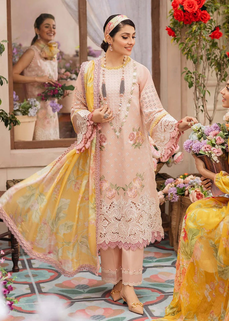 KN079-MUSHQ 3PC EMBROIDERED LAWN SUIT WITH PRINTED SILK DUPATTA