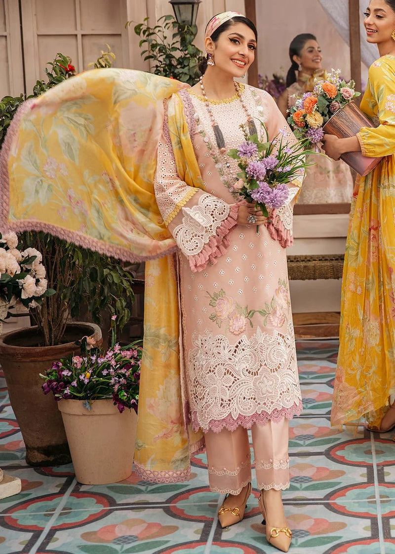 KN079-MUSHQ 3PC EMBROIDERED LAWN SUIT WITH PRINTED SILK DUPATTA