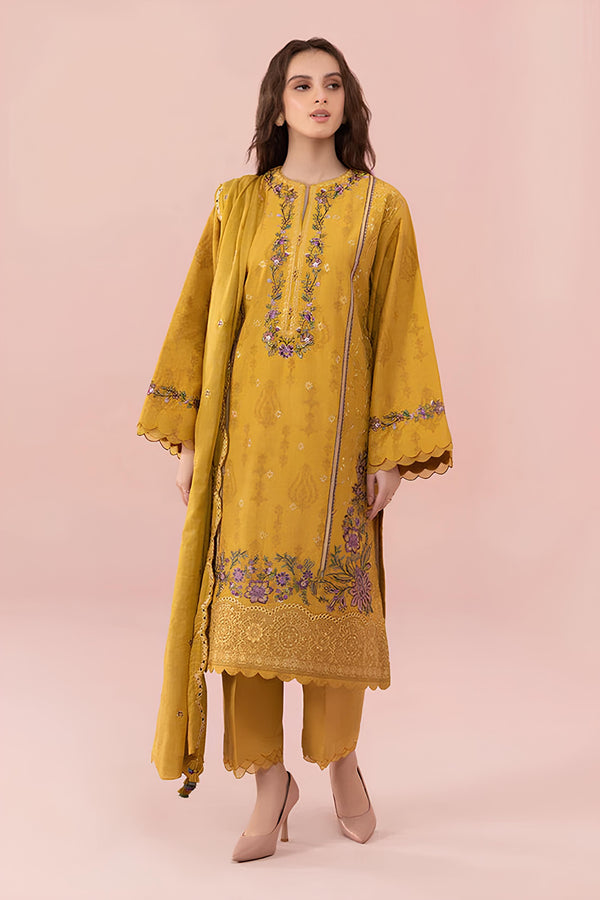 KN740-SUMMER 3PC Lawn Embroidered Shirt With Chiffon Embroidered Dupatta