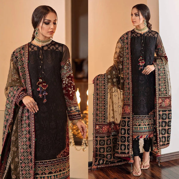 KN133-3 Piece Unstitched Heavy Embroidered Lawn Suit With Heavy Embroidered Organza Dupatta