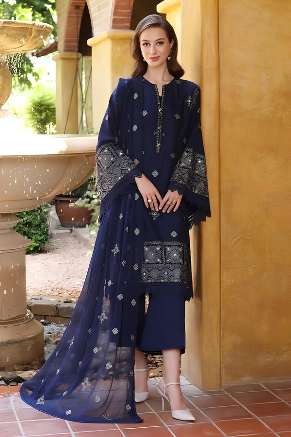 KN236-BAREEZE-EMBROIDERED 3PC LAWN DRESS WITH EMBROIDERED CHIFFON DUPATTA