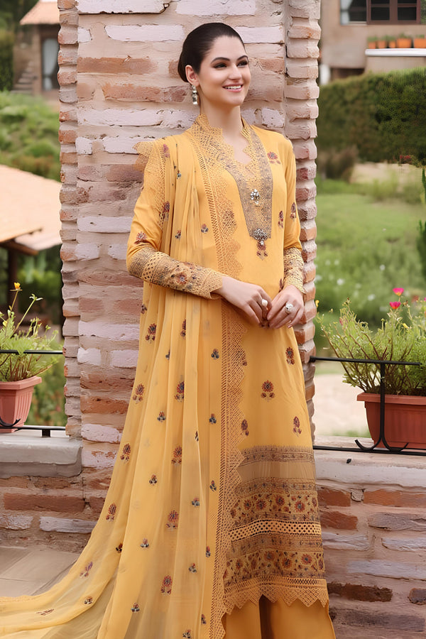 KN289-BAREEZE-EMBROIDERED 3PC LAWN DRESS WITH EMBROIDERED CHIFFON DUPATTA