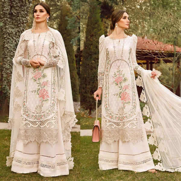 KN202-3PC Lawn Heavy Embroidered Sequence Work With Organza Embroidered Dupatta