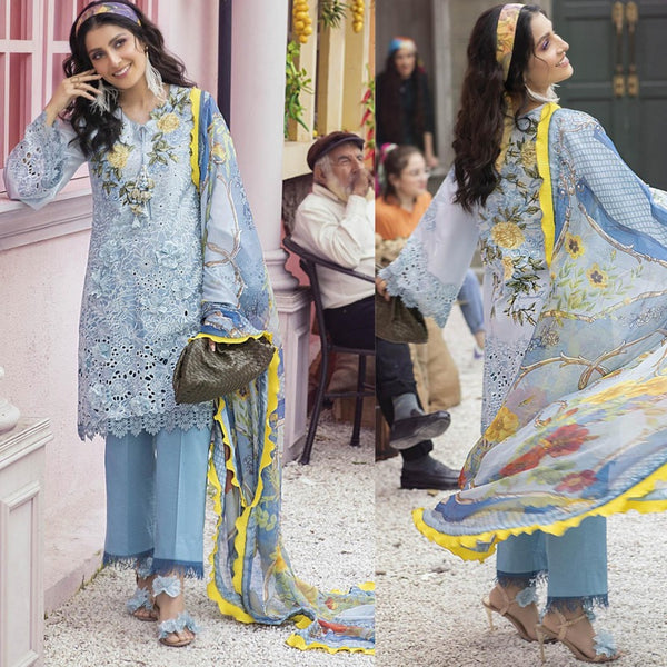 KN713-SUMMER MUSHQ 3PC EMBROIDERED LAWN SUIT WITH PRINTED SILK DUPATTA