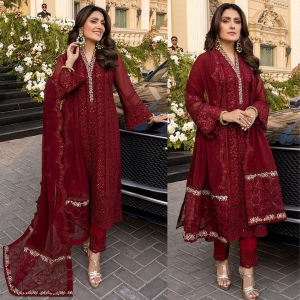 KN733-SUMMER 3 Piece Unstitched Heavy Embroidered Lawn Suit With Heavy Embroidered Chiffon Dupatta