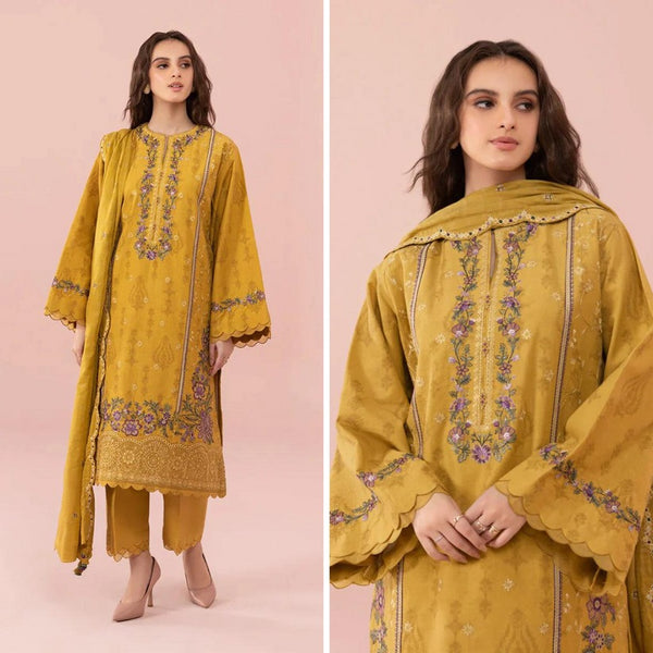 KN740-SUMMER 3PC Lawn Embroidered Shirt With Chiffon Embroidered Dupatta