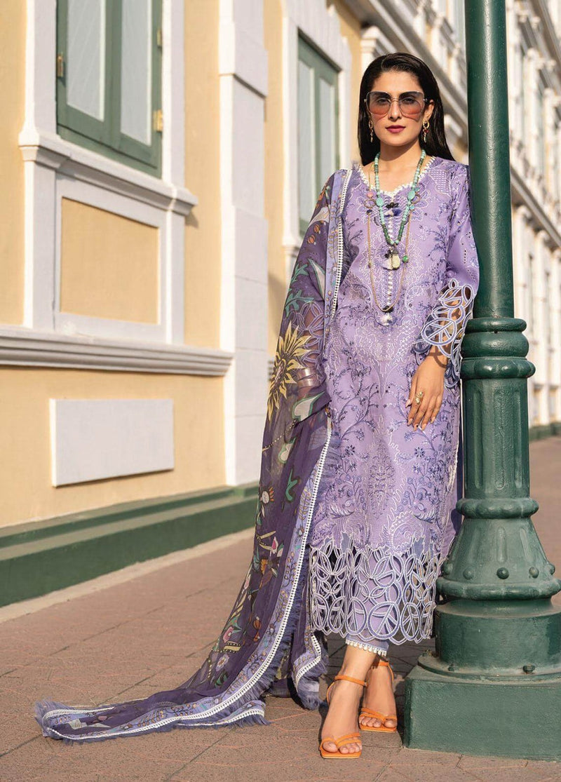 KN132-3 Piece Unstitched Heavy Embroidered Lawn Suit With Digital Printed Silk Dupatta