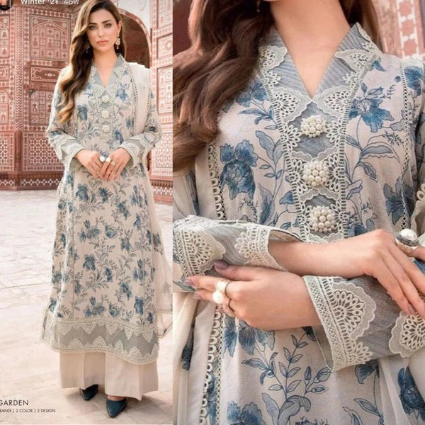 KN729-Bareeze -Embroidered 3pc lawn dress with embroidered chiffon dupatta